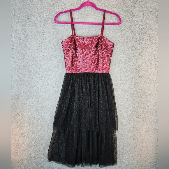 Dress The Population Women's Kady Dress Sz XS Merlot Sequins Tiered Tulle - Picture 2 of 13